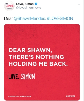 A tweet from Love, Simon to Shawn Mendes that caused online backlash